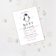 Penguin Winter Baby Shower Uitnodiging