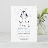 Penguin Winter Baby Shower Uitnodiging (Staand voorkant)