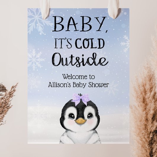 Penguin Winter Baby shower Welkom Poster