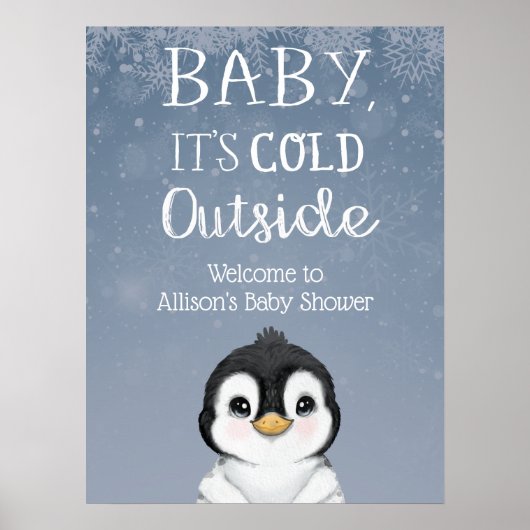 Penguin Winter Baby shower Welkomstteken Poster (Voorkant)