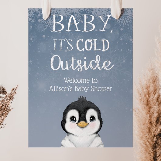 Penguin Winter Baby shower Welkomstteken Poster