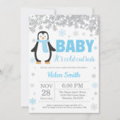 Penguin Winter Blue Boy Baby shower Snowflake Kaart (Voorkant)