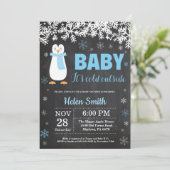Penguin Winter Boy Baby shower Chalkboard Kaart (Staand voorkant)