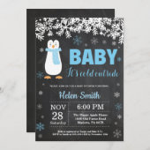 Penguin Winter Boy Baby shower Chalkboard Kaart (Voorkant / Achterkant)
