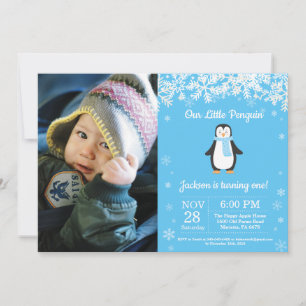 Penguin Winter Boy Birthday Foto Kaart