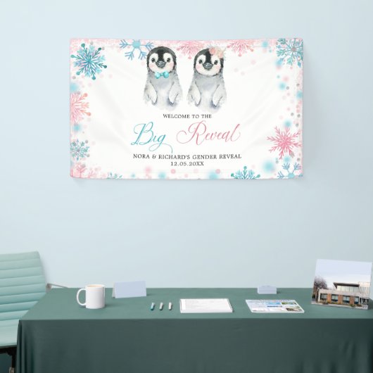 Penguin Winter Gender onthullen Grote banenbord Spandoek (Beurs)