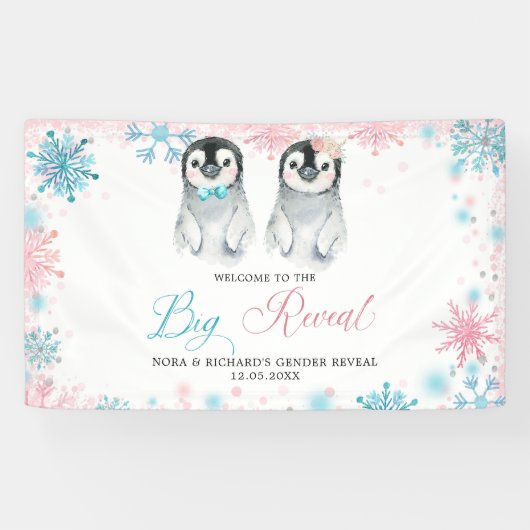 Penguin Winter Gender onthullen Grote banenbord Spandoek (Horizontaal)