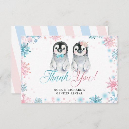 Penguin Winter Gender onthullen Hartelijk dank Bedankkaart (Voorkant / Achterkant)