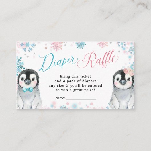 Penguin Winter Gender onthulling diaper Raffle Informatiekaartje (Voorkant)