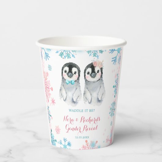 Penguin Winter Gender Reopenbaarmakerij Papieren Bekers (Achterkant)