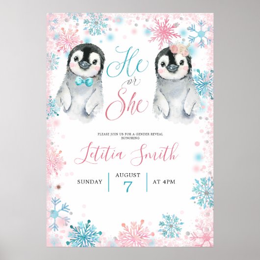 Penguin Winter Gender Reopenbaart welkomstkaart Poster (Voorkant)