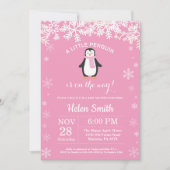 Penguin Winter Girl Baby shower Snowflake Kaart (Voorkant)