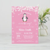 Penguin Winter Girl Baby shower Snowflake Kaart (Staand voorkant)