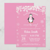Penguin Winter Girl Baby shower Snowflake Kaart (Voorkant / Achterkant)