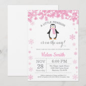 Penguin Winter Girl Baby shower Snowflake Kaart (Voorkant / Achterkant)