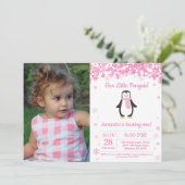 Penguin Winter Girl Birthday Foto Kaart (Staand voorkant)