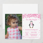 Penguin Winter Girl Birthday Foto Kaart (Voorkant / Achterkant)