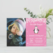 Penguin Winter Girl Birthday Foto Kaart (Staand voorkant)