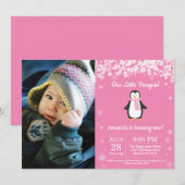 Penguin Winter Girl Birthday Foto Kaart (Voorkant / Achterkant)