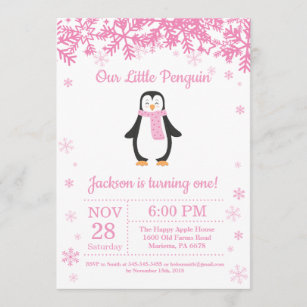 Penguin Winter Girl Birthday Kaart
