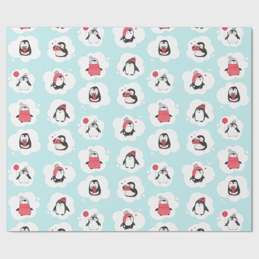 Penguin Winter Holiday Cadeaupapier (Vlak)