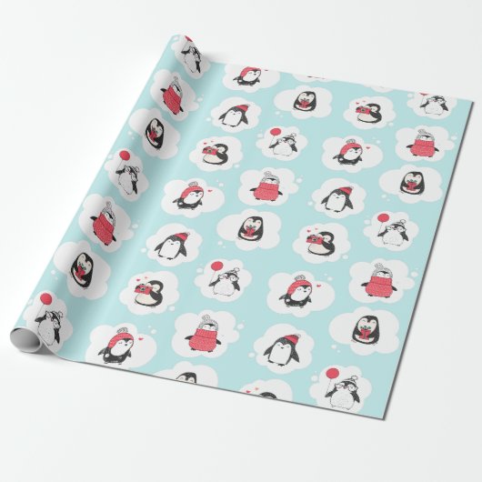 Penguin Winter Holiday Cadeaupapier (Uitgerold)