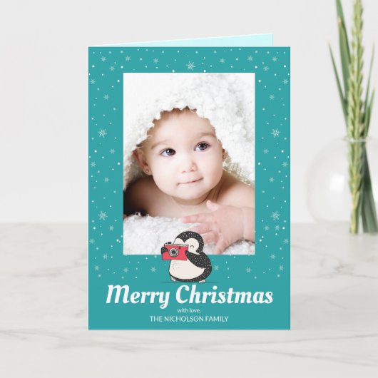 Penguin Winter Holiday Creëer Memories Foto Feestdagen Kaart (Voorkant)