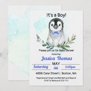 Penguin Winter Jongen Baby Shower Uitnodiging