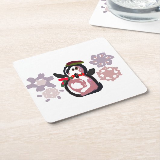 Penguin Winter Kartonnen Onderzetters (Schuin)