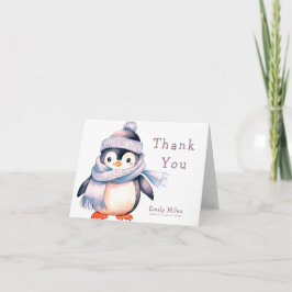 Penguin Winter Meisje Baby shower Dank je Bedankkaart