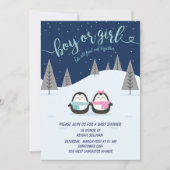 Penguin Winter Night Geslacht onthullen Uitnodigin Kaart (Voorkant)