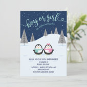 Penguin Winter Night Geslacht onthullen Uitnodigin Kaart (Staand voorkant)