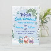 Penguin Winter One-derland 1e verjaardag Kaart (Staand voorkant)