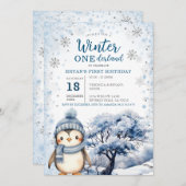 Penguin Winter Onederland Arctic Animals Birthday Kaart (Voorkant / Achterkant)