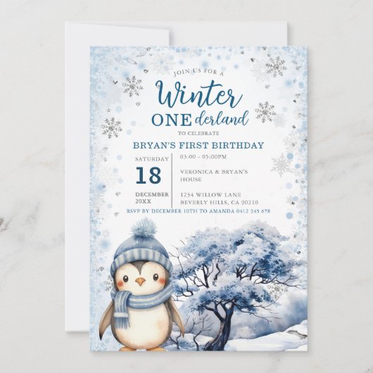 Penguin Winter Onederland Arctische Dieren Verjaar Kaart (Voorkant)