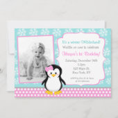 Penguin Winter ONEderland Birthday Invitations Kaart (Voorkant)