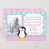 Penguin Winter ONEderland Birthday Invitations Kaart (Voorkant / Achterkant)