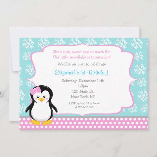 Penguin Winter ONEderland Birthday Invitations Kaart (Voorkant)