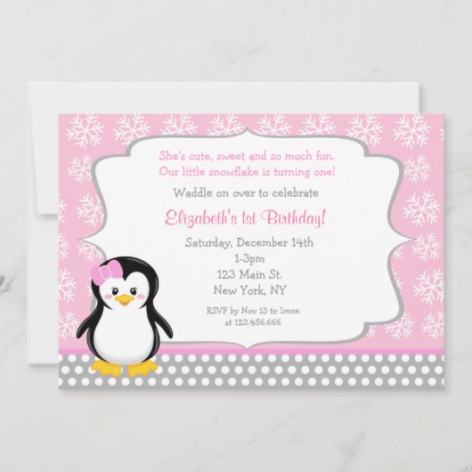 Penguin Winter ONEderland Birthday Invitations Kaart (Voorkant)