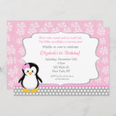 Penguin Winter ONEderland Birthday Invitations Kaart (Voorkant / Achterkant)