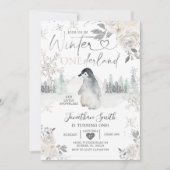 Penguin Winter Onederland Snowflake 1e verjaardag Kaart (Voorkant)