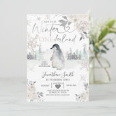 Penguin Winter Onederland Snowflake 1e verjaardag Kaart (Staand voorkant)