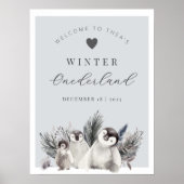 Penguin Winter Onederland Verjaardag Welkomstbord Poster (Voorkant)