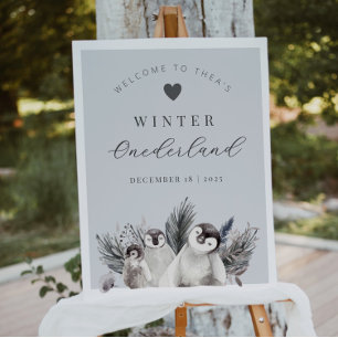Penguin Winter Onederland Verjaardag Welkomstbord Poster