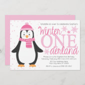 Penguin Winter ONEderland verjaardagsuitnodiging Kaart (Voorkant / Achterkant)