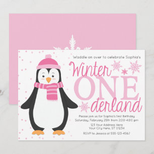Penguin Winter ONEderland verjaardagsuitnodiging Kaart