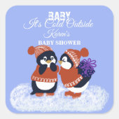 Penguin Winter Snow Birthday Baby shower Gift Vierkante Sticker (Voorkant)