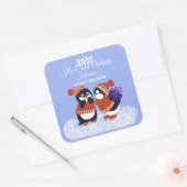 Penguin Winter Snow Birthday Baby shower Gift Vierkante Sticker (Envelop)