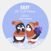 Penguin Winter Snow Birthday Baby shower Koud Ronde Sticker (Voorkant)