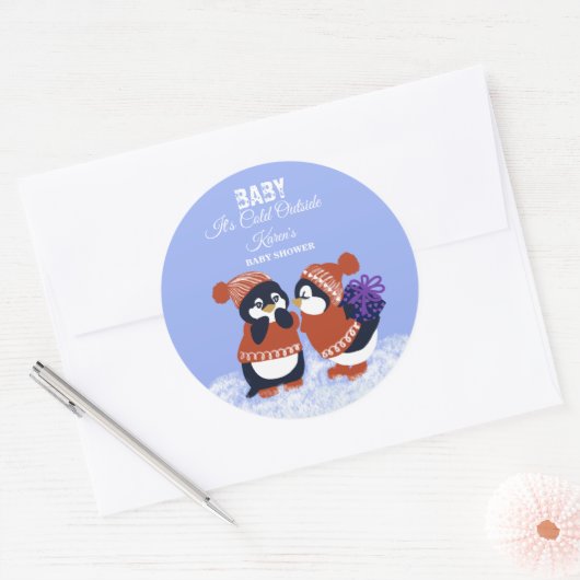 Penguin Winter Snow Birthday Baby shower Koud Ronde Sticker (Envelop)